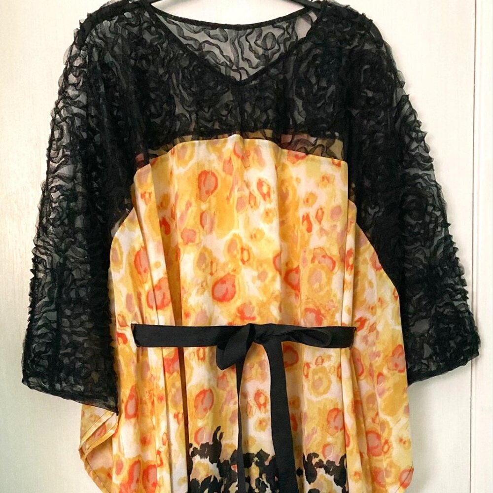 Handmade 20 Black, Yellow, Tunic w/Tie Belt